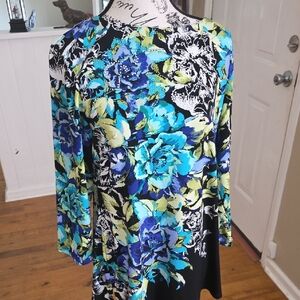 JM Collection Blue Multi Floral Long-Sleeve Tunic